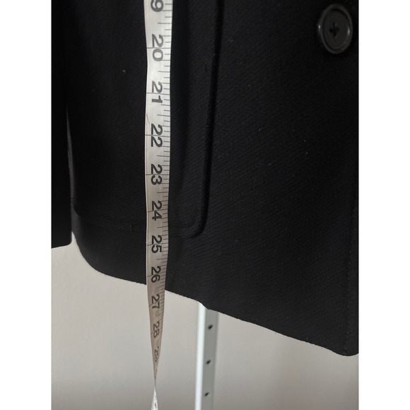 Minimalist Black Wool Blend Coat Size S Button Front Stand Collar Winter Jacket - Picture 8 of 16